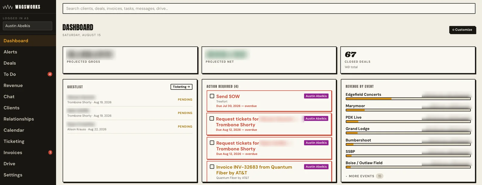 The WagsWorks OS dashboard